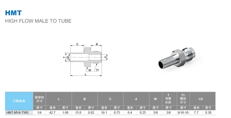 Переходник прямой под приварку HMT: Face Seal (M) - Трубка дюйм / Type HMT High Flow Male to Tube